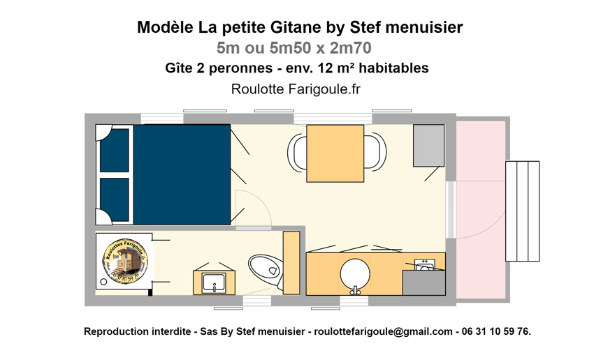 plan roulottes Farigoule gite 2 personnes 5m ou 5m50