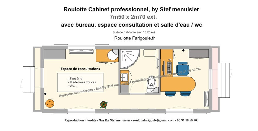 Plan roulotte cabinet bien etre By Stef menuisier Roulottes Farigoule